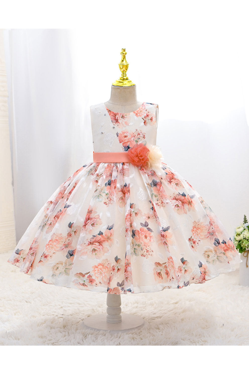 Kids Girls New Round Neck Sleeveless Vest Flower Printed Pincess Style Summer Dress