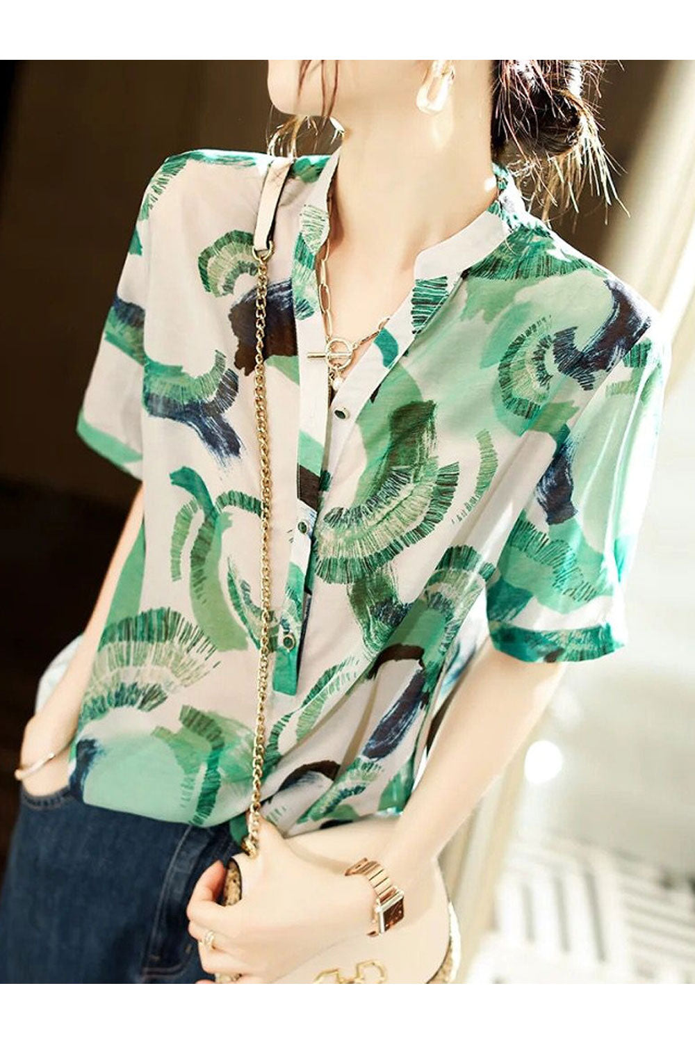 Women's Summer V-neck Breathable Thin Short-Sleeved Top