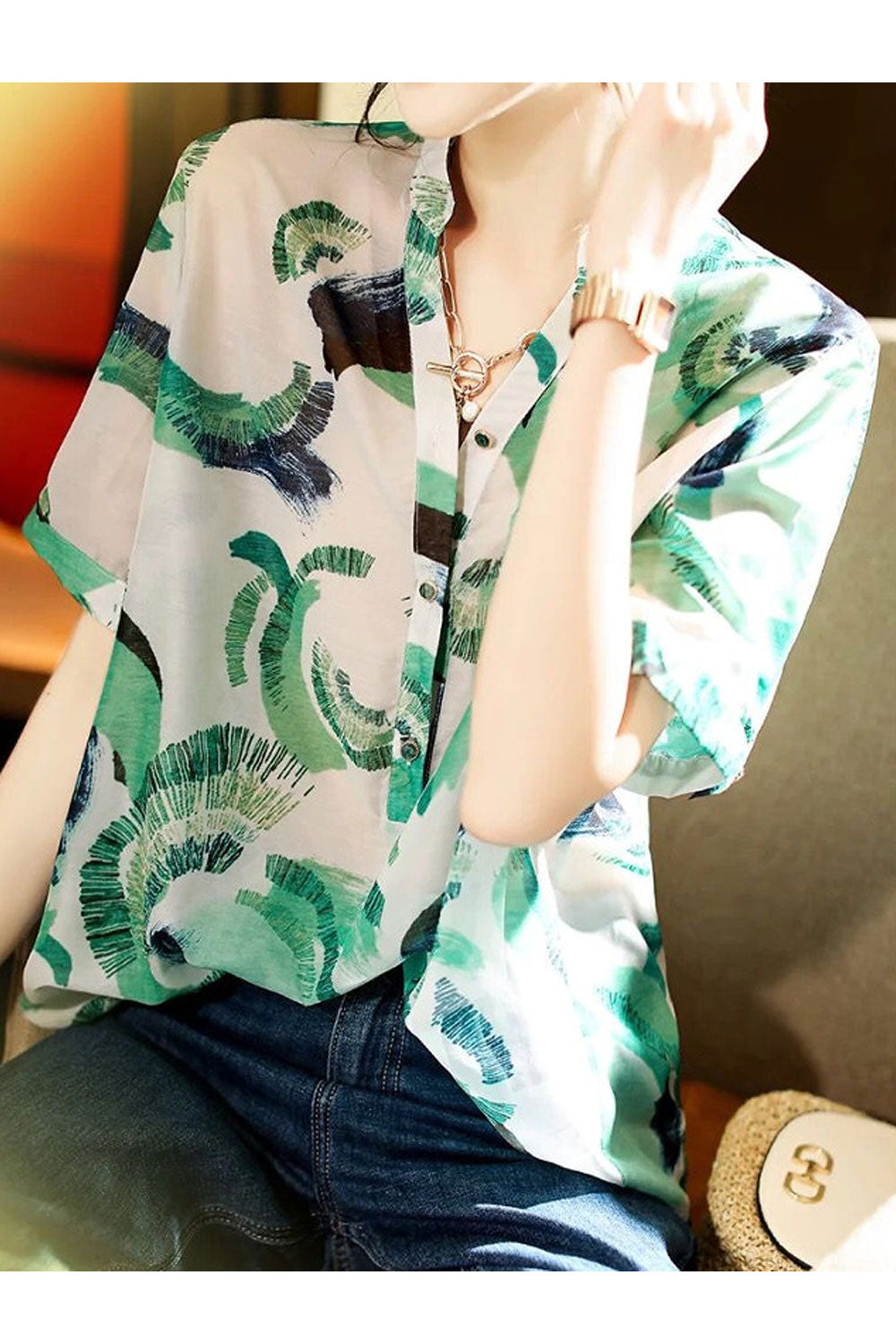 Women's Summer V-neck Breathable Thin Short-Sleeved Top