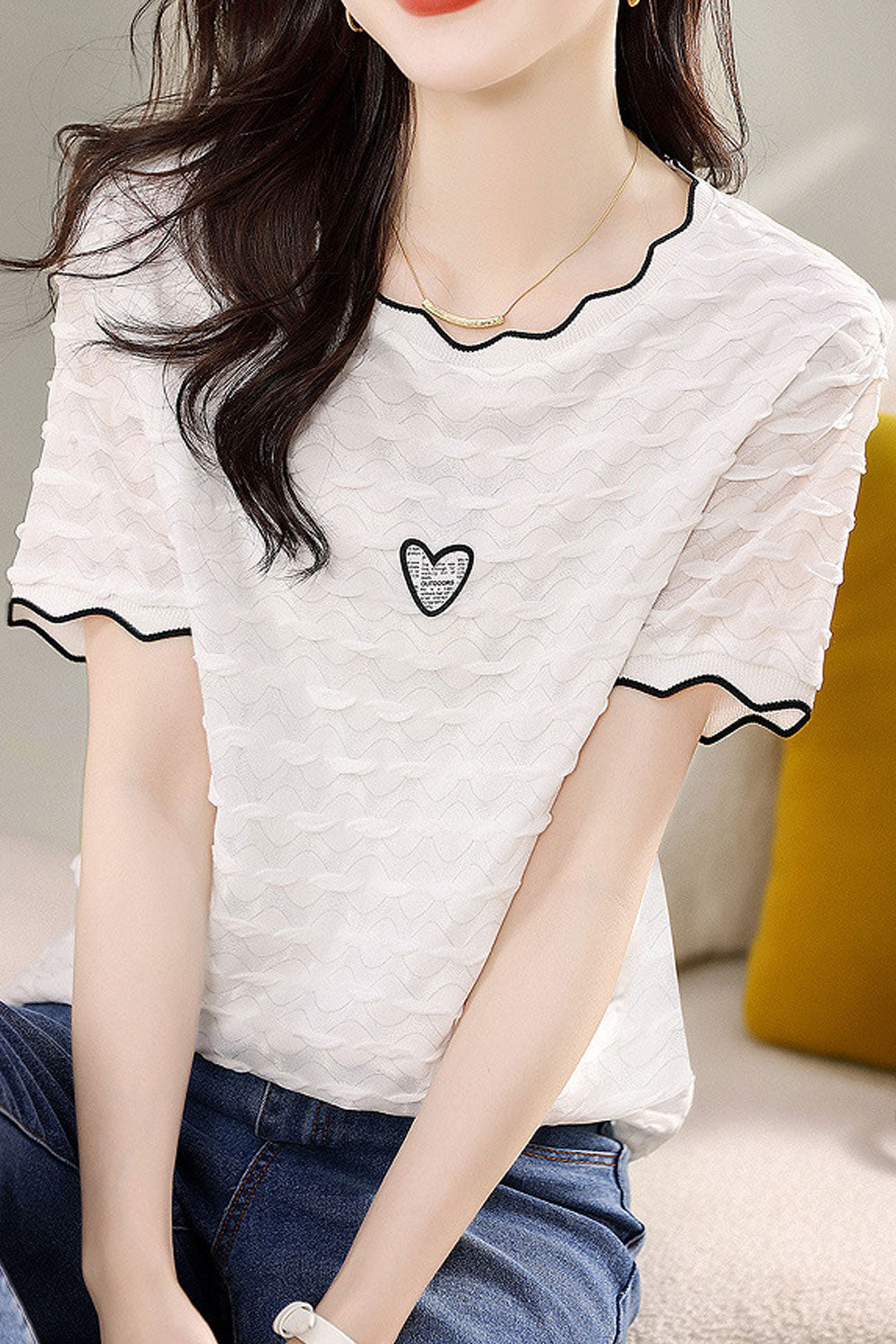 Women's Summer Style Lace Collar Short Sleeve Pullover Top