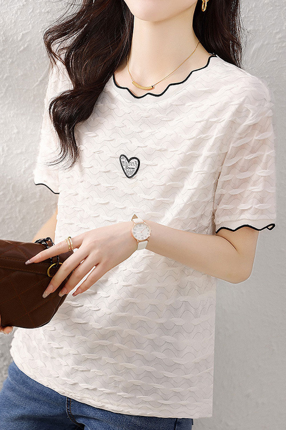 Women's Summer Style Lace Collar Short Sleeve Pullover Top
