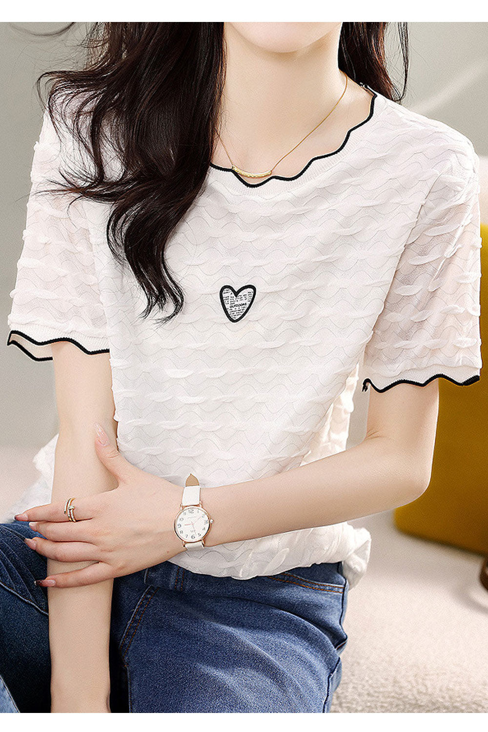 Women's Summer Style Lace Collar Short Sleeve Pullover Top