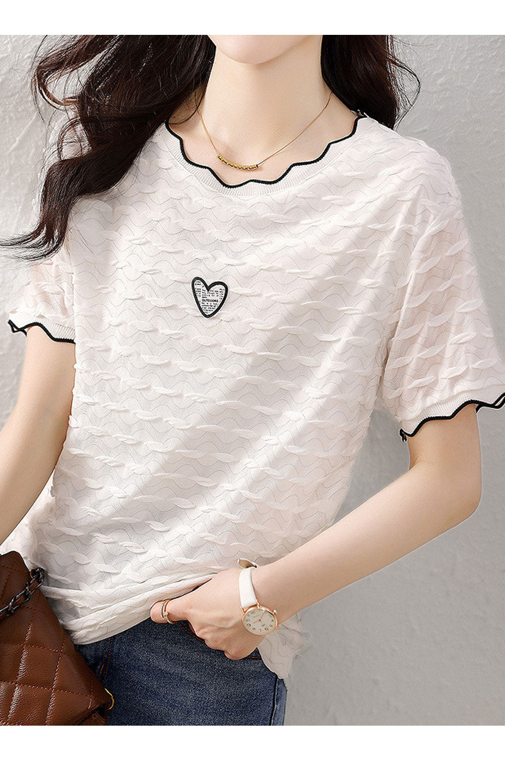 Women's Summer Style Lace Collar Short Sleeve Pullover Top