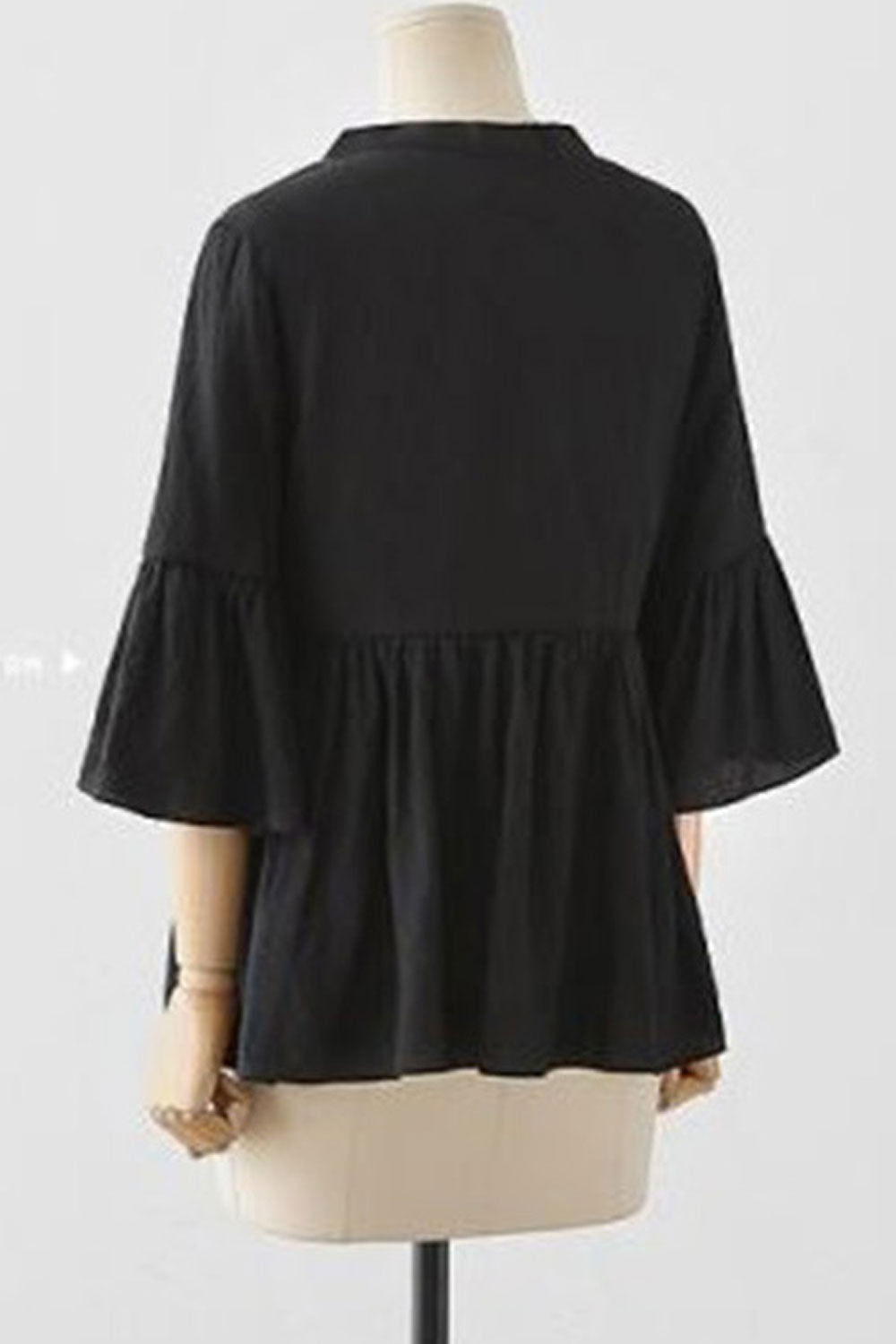 Women Stylish V Neck Bell Sleeves Solid Color Top