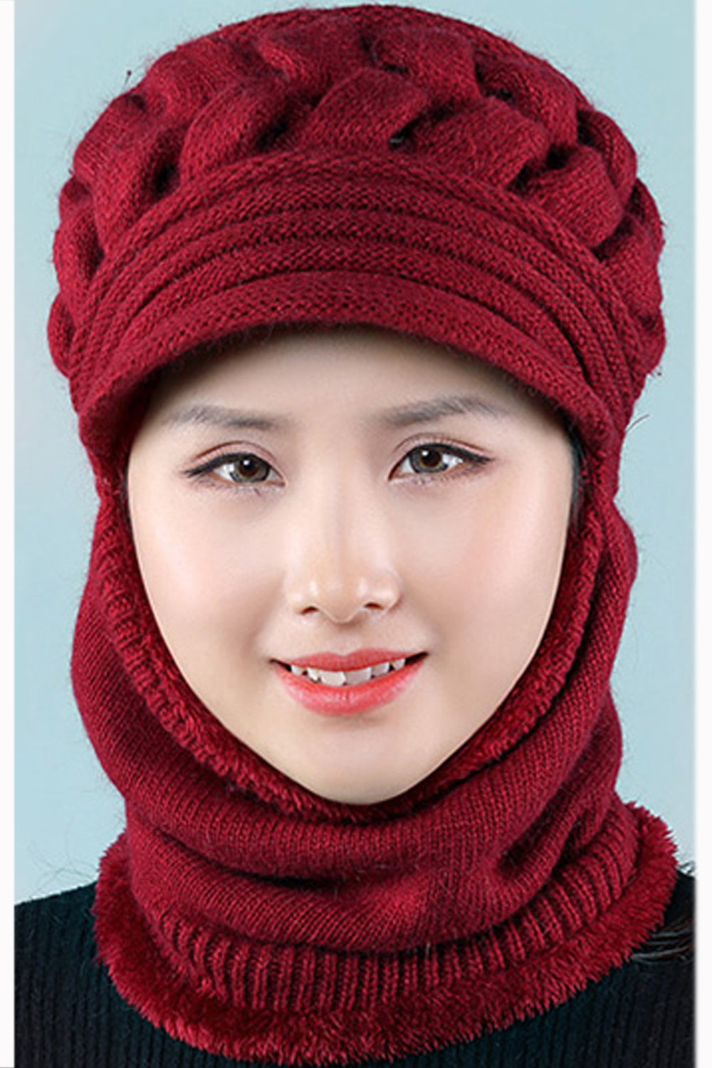 Women Awesome Solid Color Bib Mask Attached Winter Cap