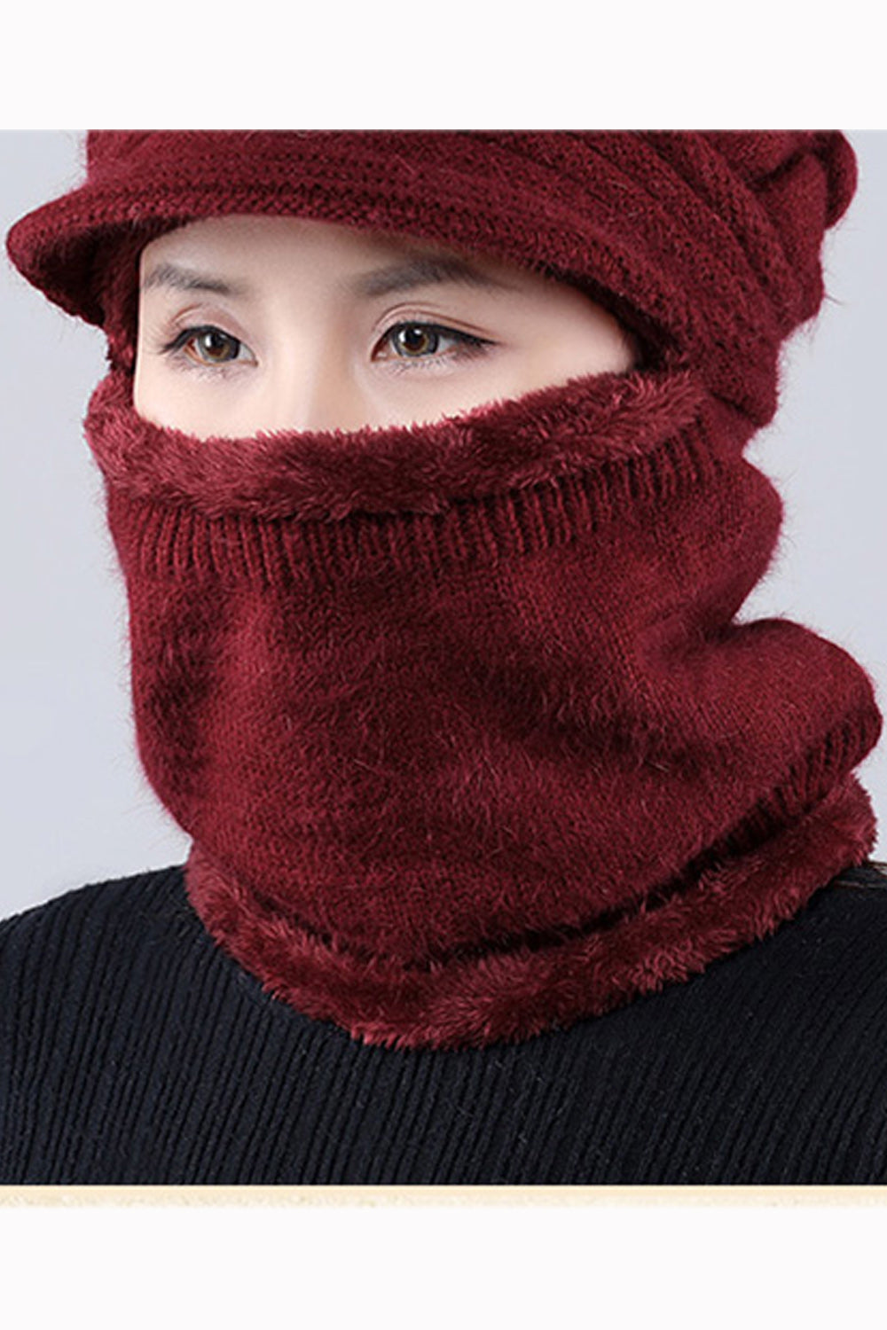 Women Awesome Solid Color Bib Mask Attached Winter Cap