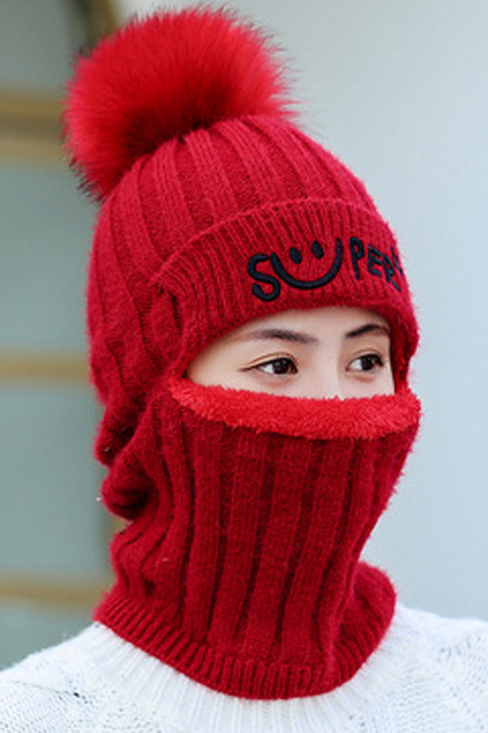 Women Beautiful Letter Printed Solid Color Bib Mask Attached Cap