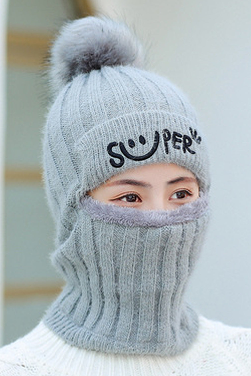 Women Beautiful Letter Printed Solid Color Bib Mask Attached Cap