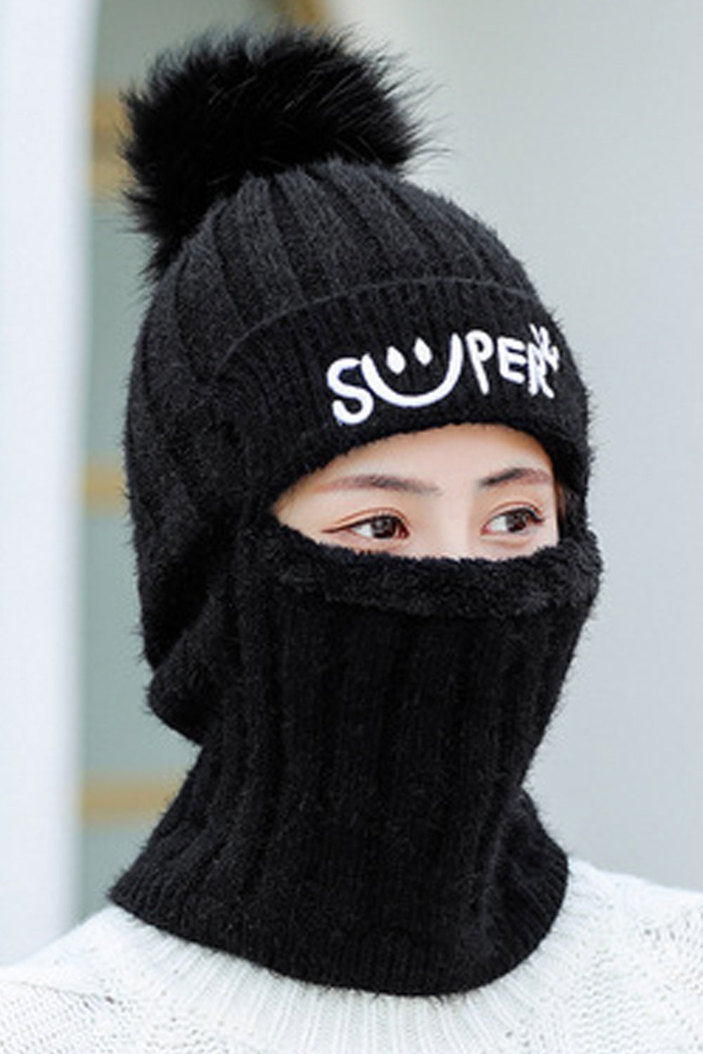 Women Beautiful Letter Printed Solid Color Bib Mask Attached Cap