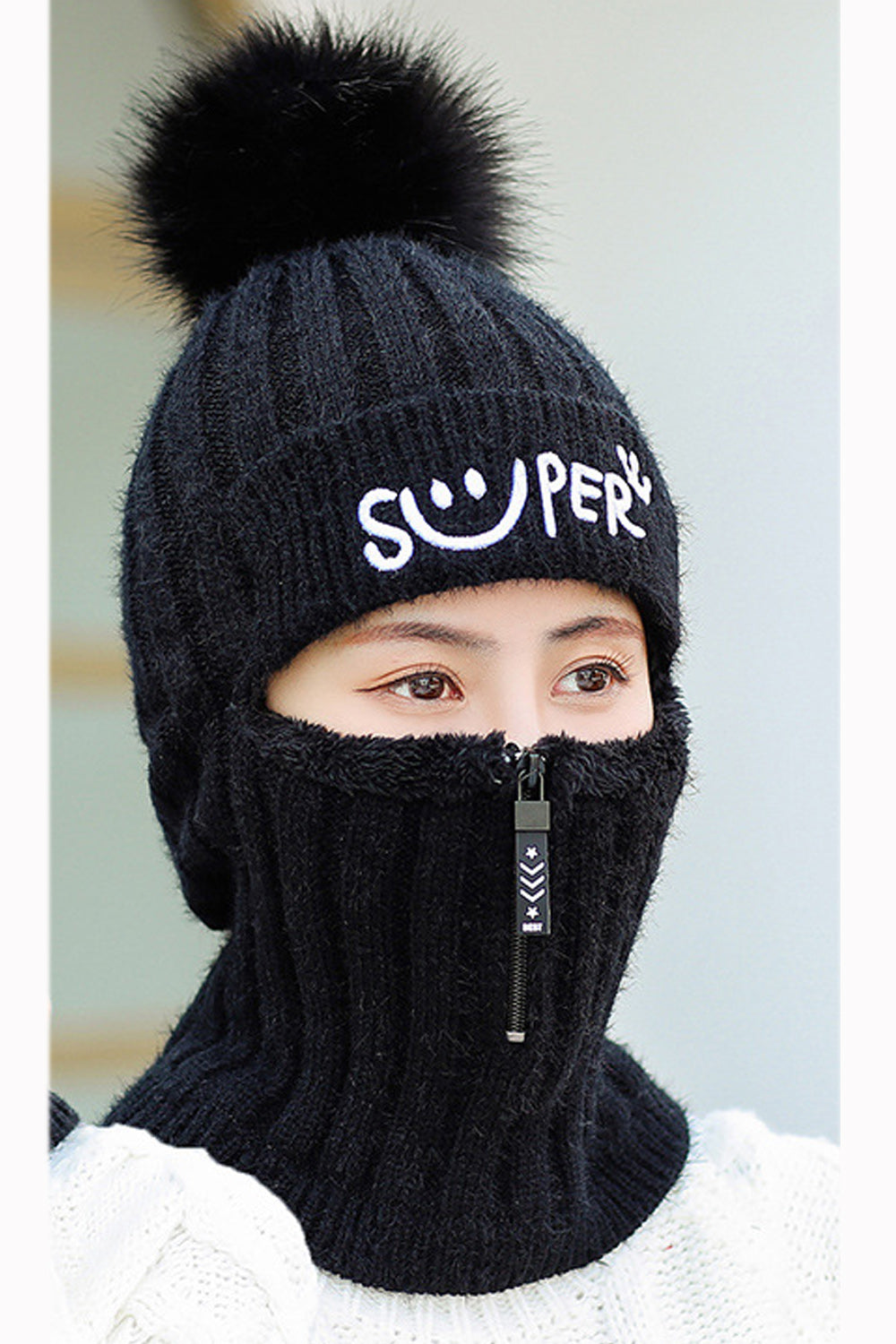 Women Beautiful Letter Printed Solid Color Bib Mask Attached Cap