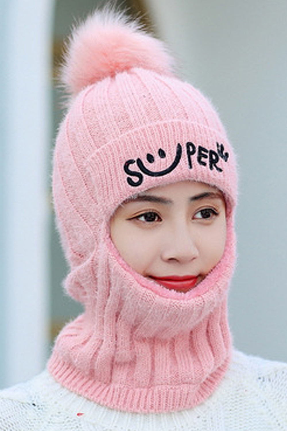 Women Beautiful Letter Printed Solid Color Bib Mask Attached Cap