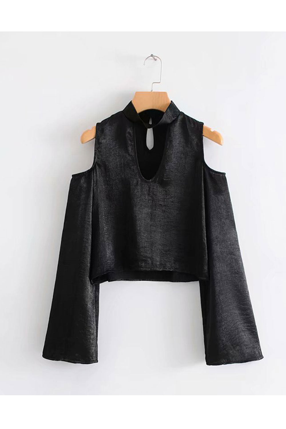 Women Fashion Solid Color Strapless Long Sleeves Short Top