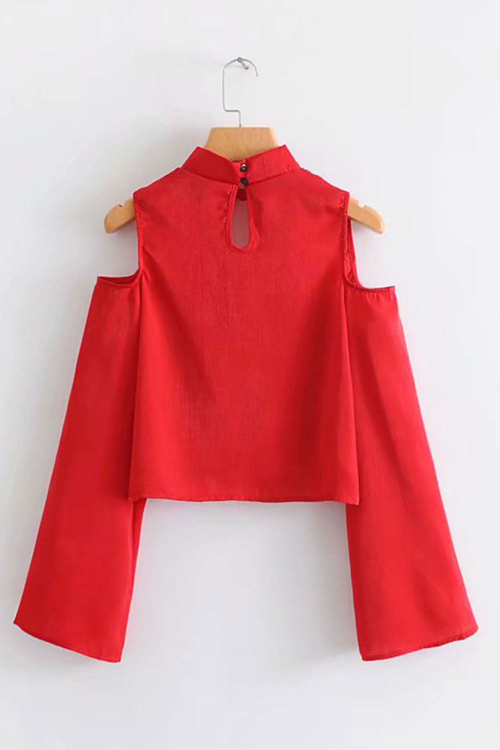 Women Fashion Solid Color Strapless Long Sleeves Short Top
