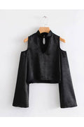 Women Fashion Solid Color Strapless Long Sleeves Short Top