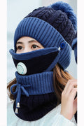 Women Beautiful Contrast Color Two Piece Scarf Set Warm Cap