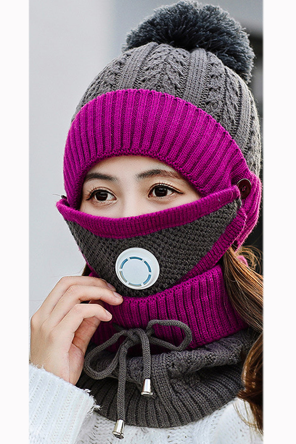 Women Beautiful Contrast Color Two Piece Scarf Set Warm Cap
