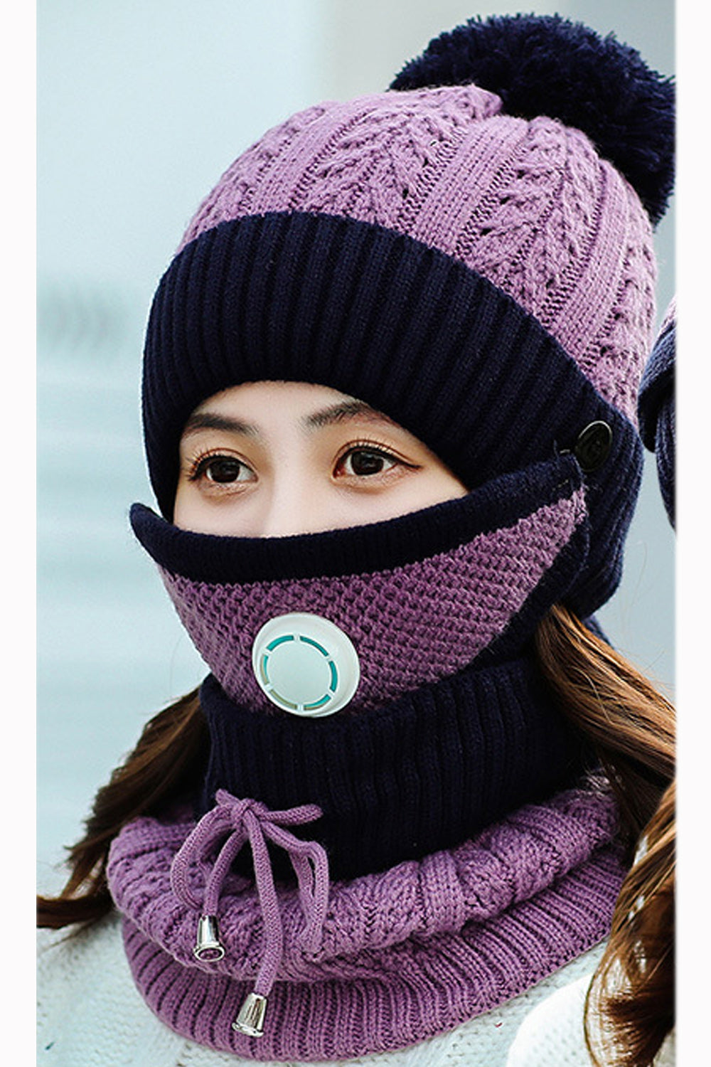Women Beautiful Contrast Color Two Piece Scarf Set Warm Cap