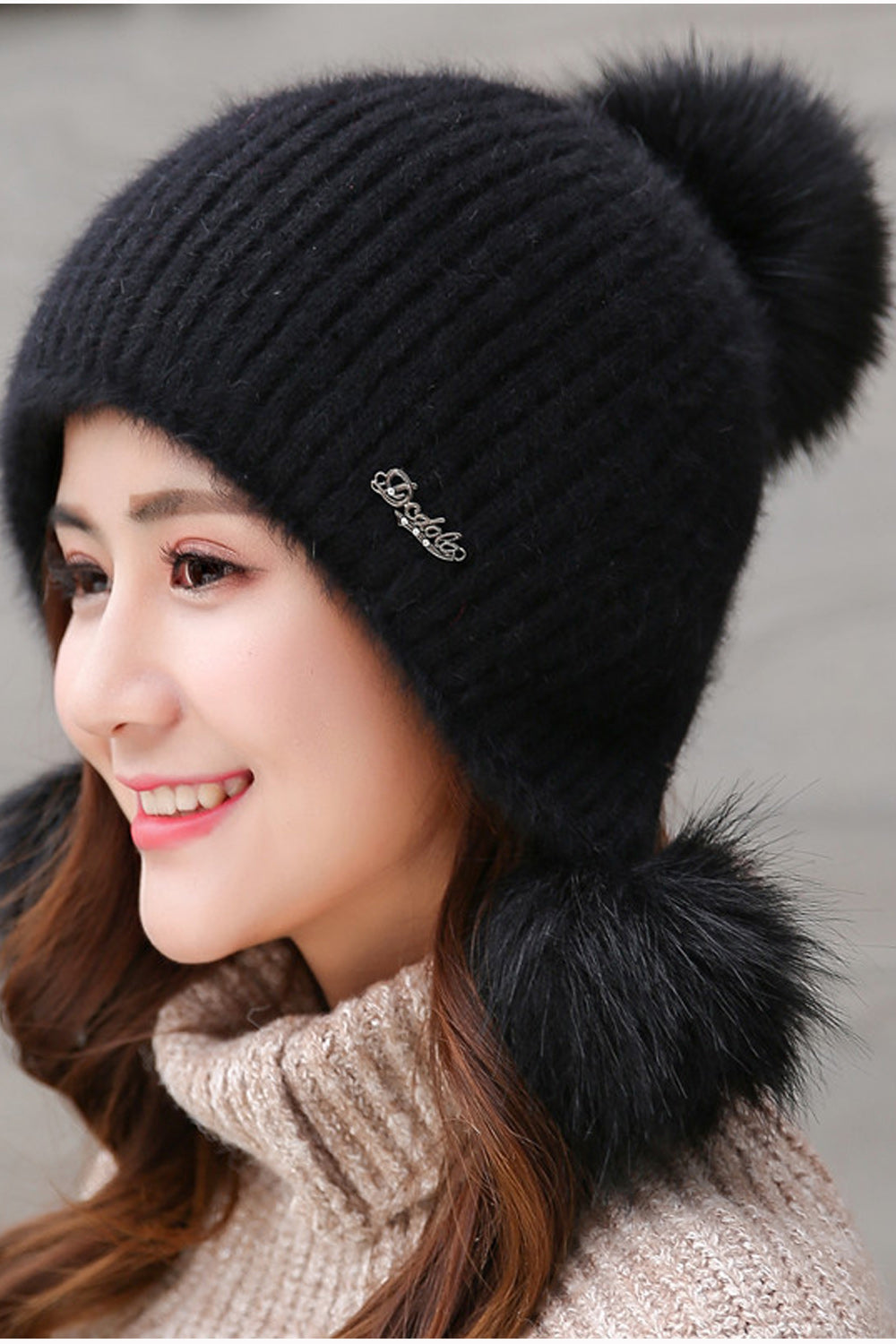 Women Hair Ball Decorated Solid Color Autumn & Winter Cap
