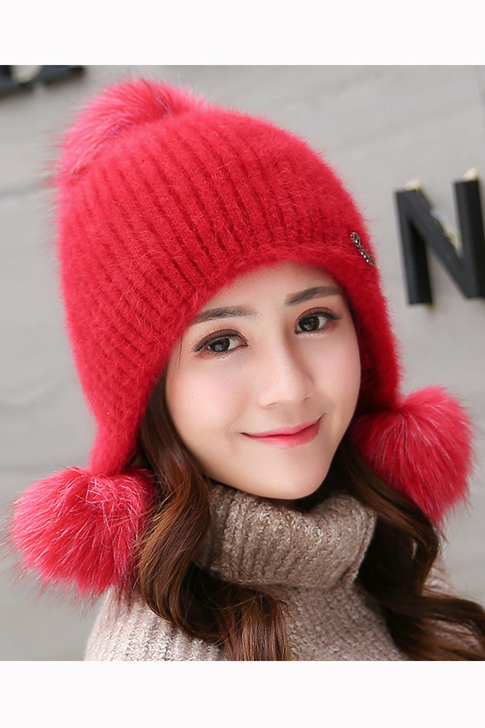 Women Hair Ball Decorated Solid Color Autumn & Winter Cap