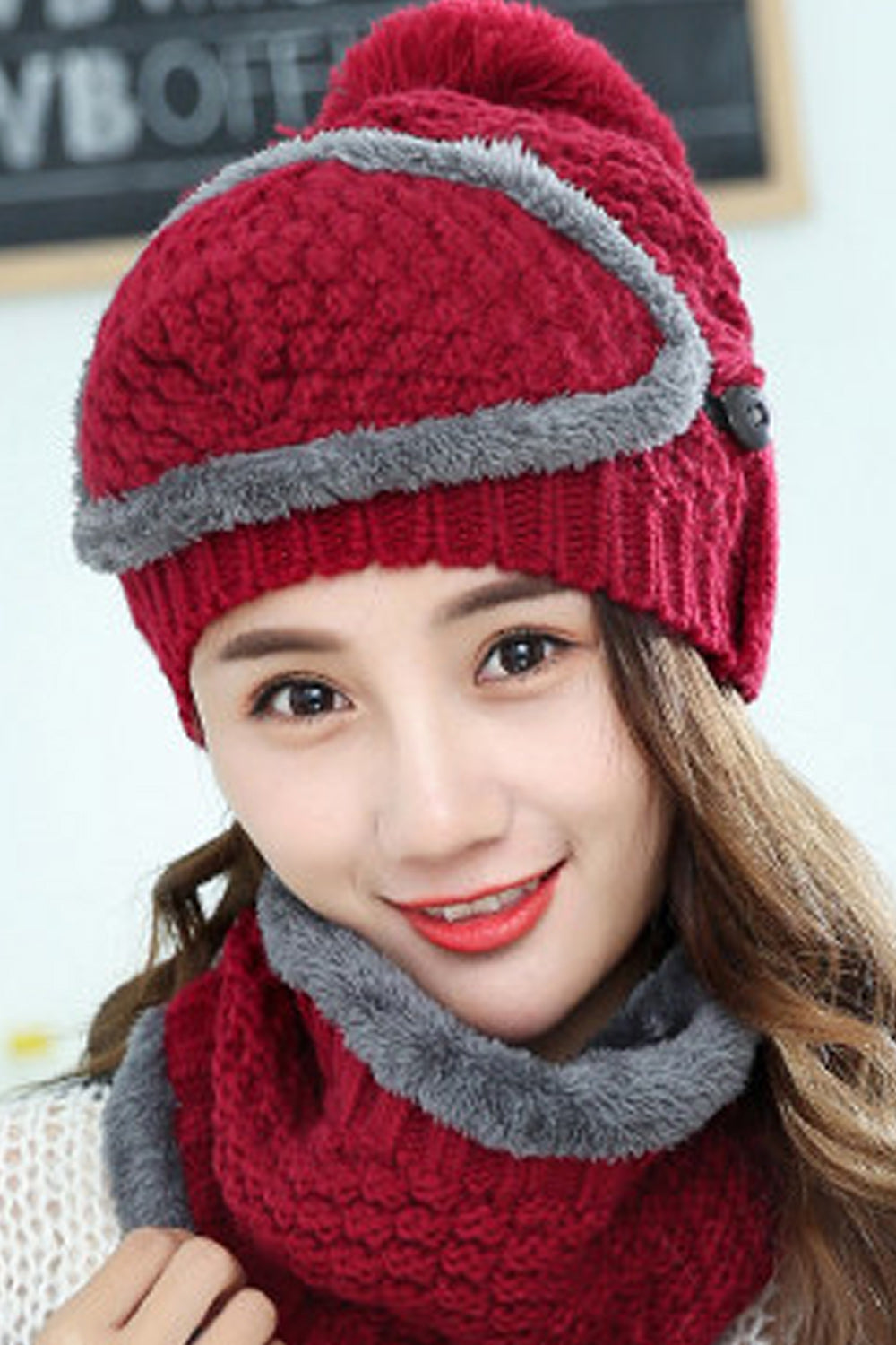 Women Solid Color Amazing Pattern Two Piece Autumn & Winter Cap