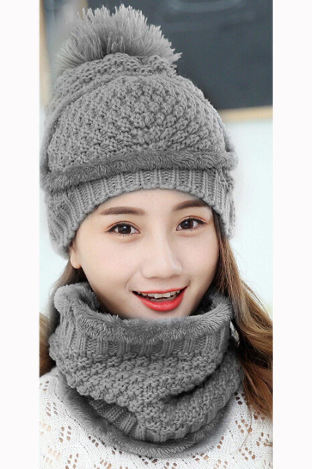 Women Solid Color Amazing Pattern Two Piece Autumn & Winter Cap