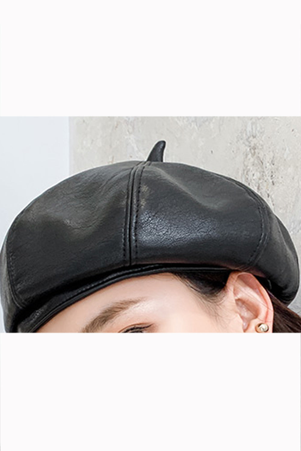 Women Solid Color Beret PU Leather Autumn & Winter Cap