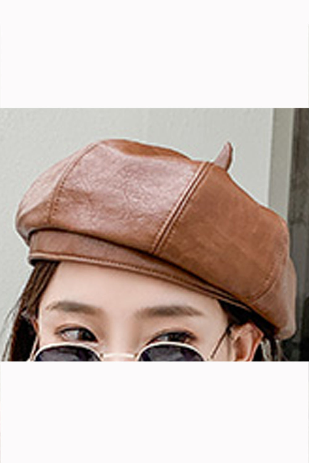 Women Solid Color Beret PU Leather Autumn & Winter Cap