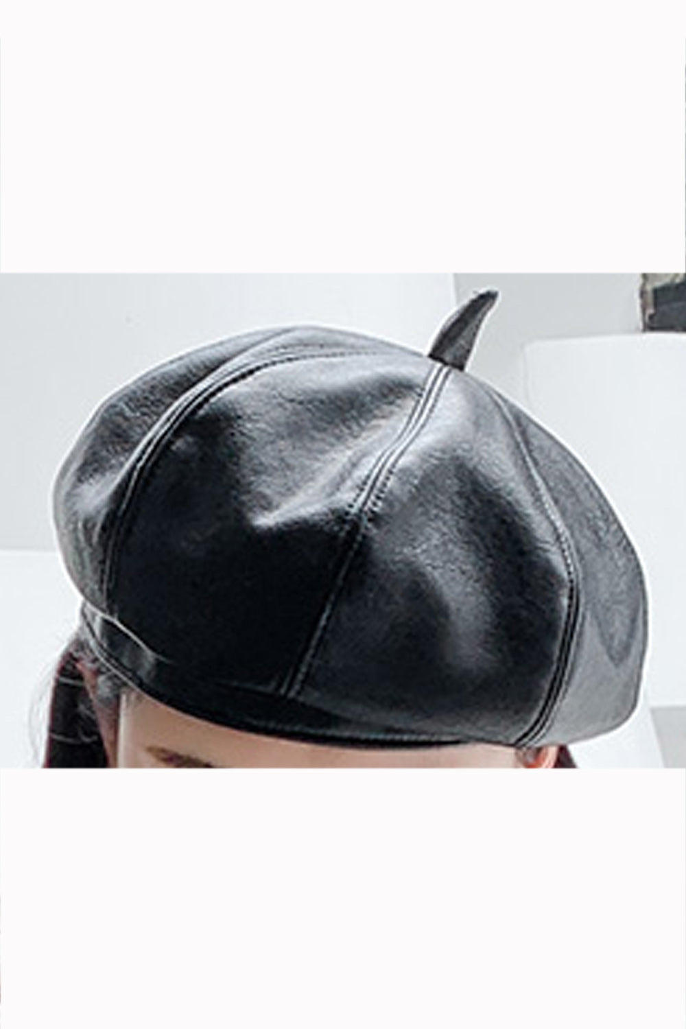 Women Solid Color Beret PU Leather Autumn & Winter Cap