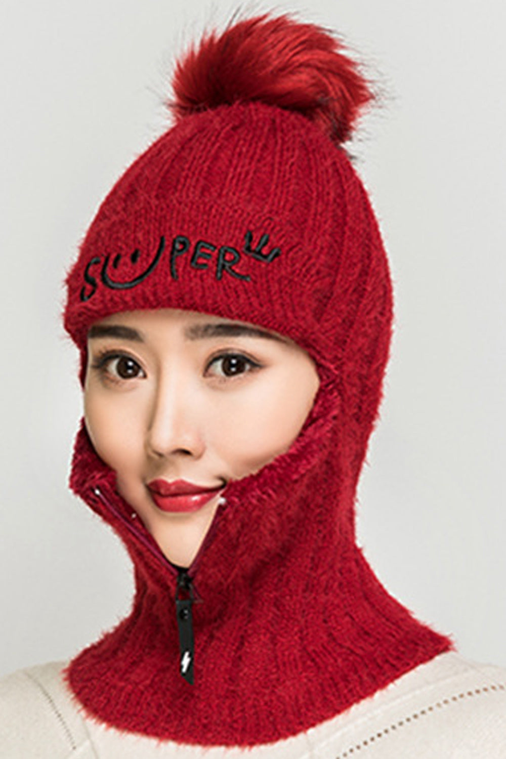 Women Solid Color Letter Embroidered Zipper Closure Bib Mask Cap