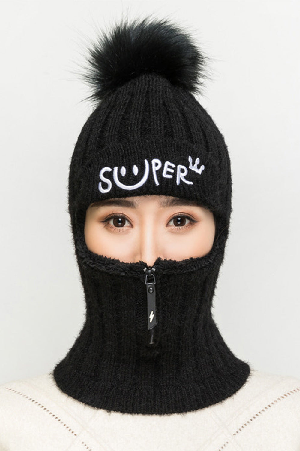 Women Solid Color Letter Embroidered Zipper Closure Bib Mask Cap