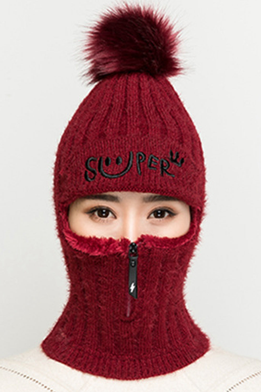 Women Solid Color Letter Embroidered Zipper Closure Bib Mask Cap