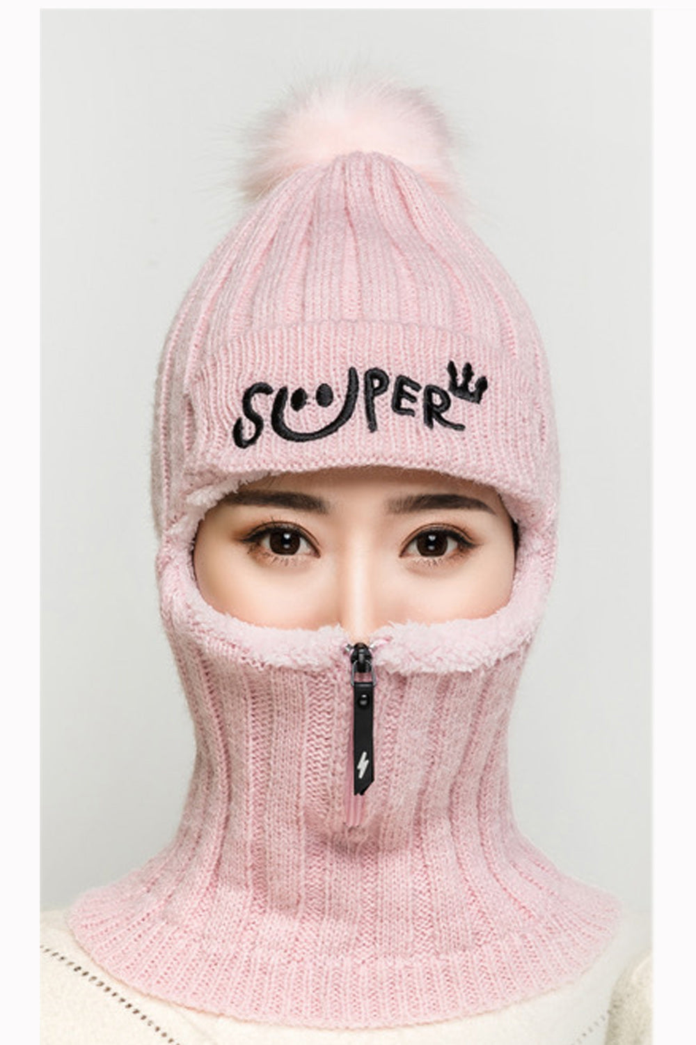 Women Solid Color Letter Embroidered Zipper Closure Bib Mask Cap