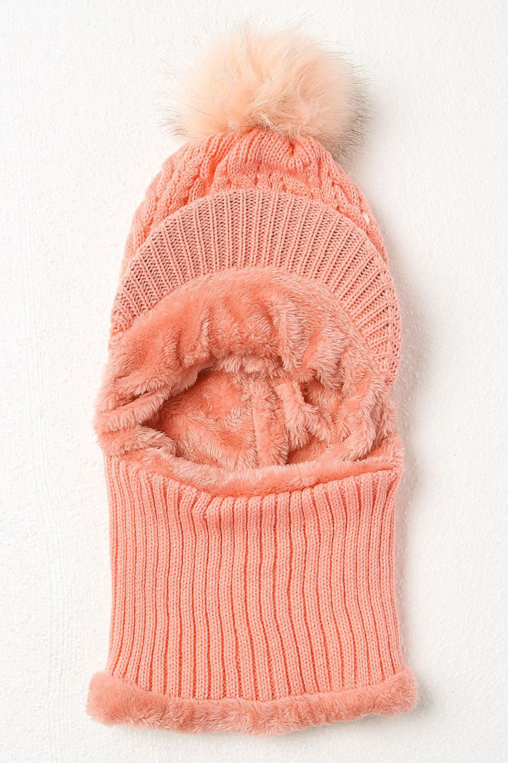 Women Solid Color Hat Style Bib Mask Attached Warm Cap