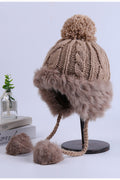 Women Solid Color Monochromatic Pattern Hair Ball Decorated Warm Cap