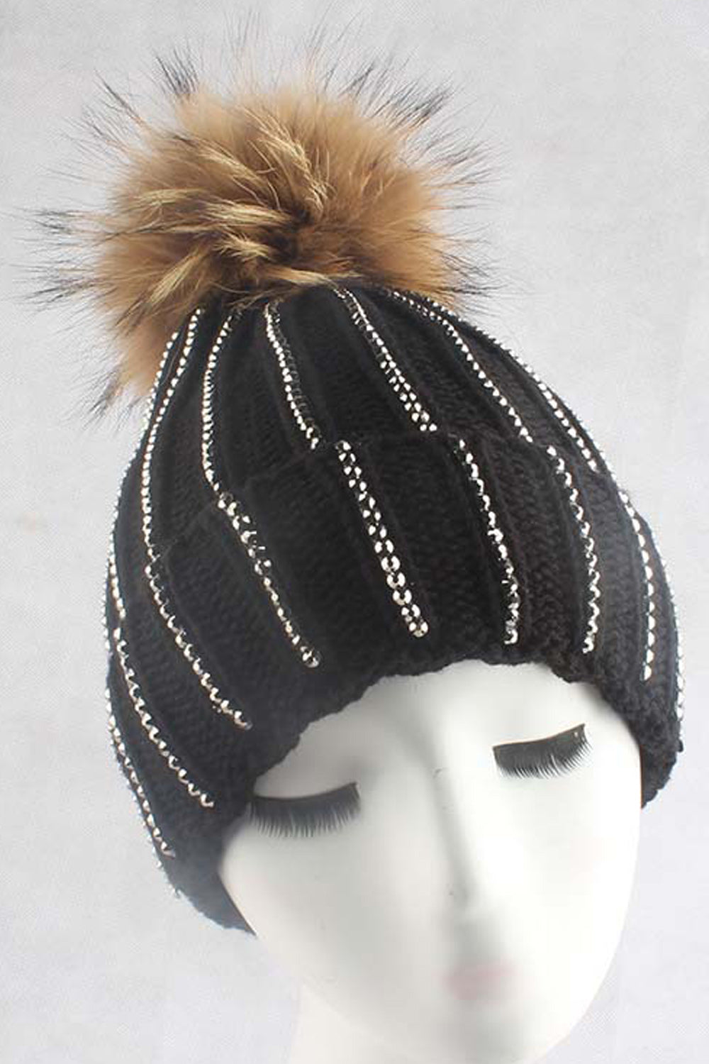 Women Rhinestone Decorated Solid Color Warm Cap