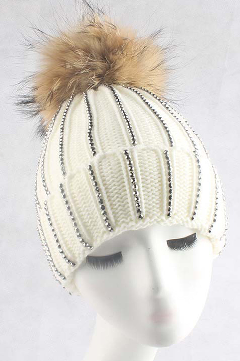 Women Rhinestone Decorated Solid Color Warm Cap