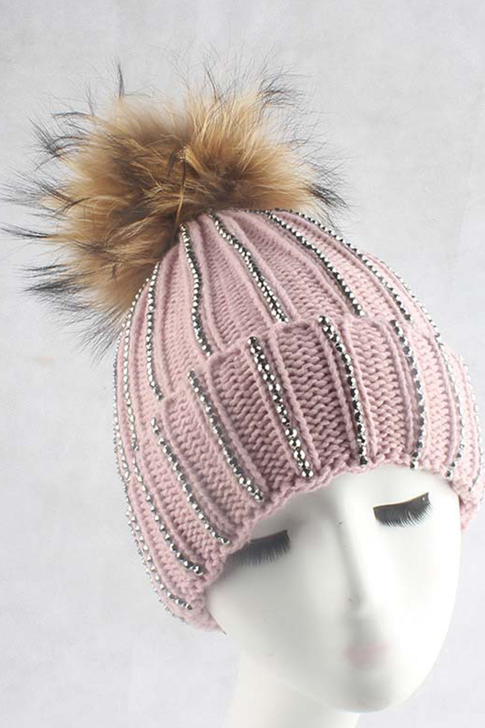 Women Rhinestone Decorated Solid Color Warm Cap
