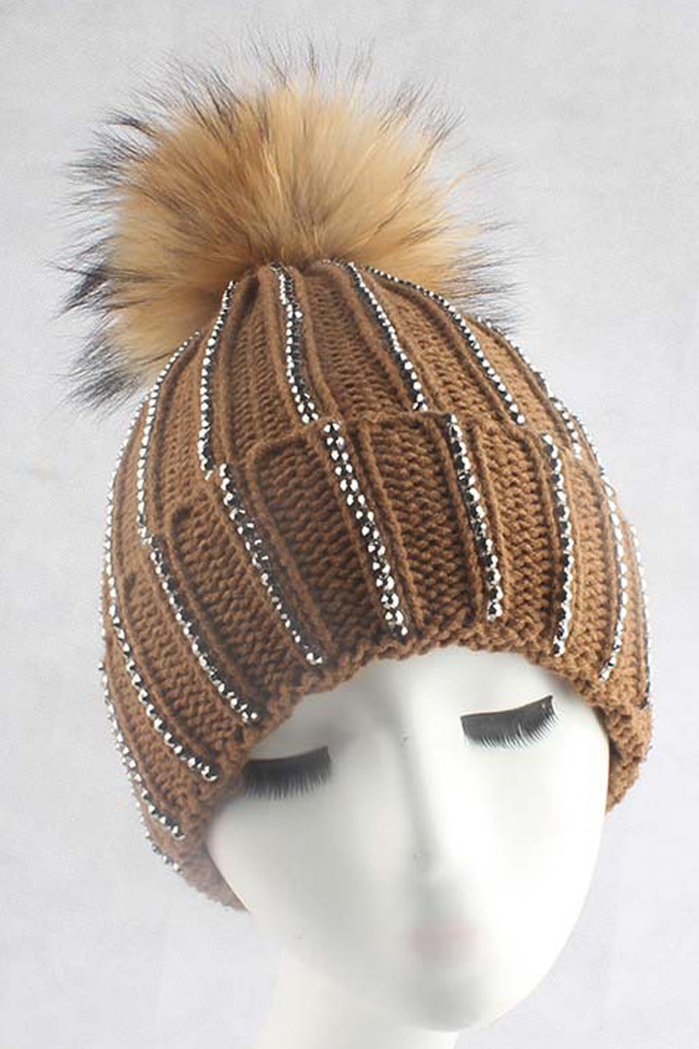 Women Rhinestone Decorated Solid Color Warm Cap