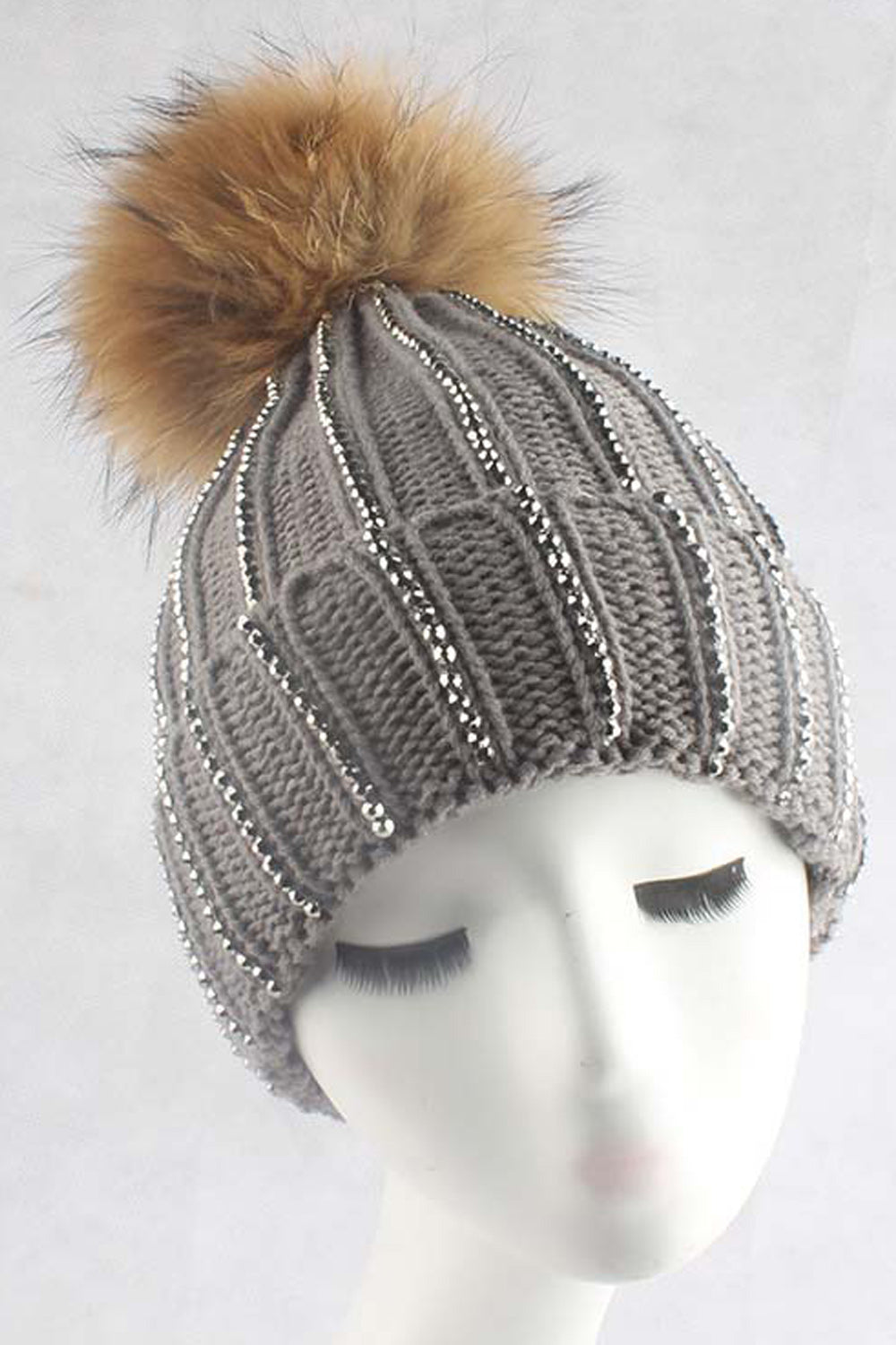Women Rhinestone Decorated Solid Color Warm Cap