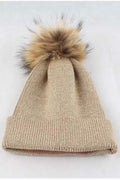 Women Winter Solid Color Hair Ball Decorated Warm Cap