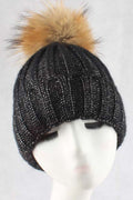 Women Stripe Pattern Hair Ball Decorated Comfortable Warm Cap