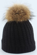 Women Warm Breathable Hair Ball Decorated Solid Color Cap
