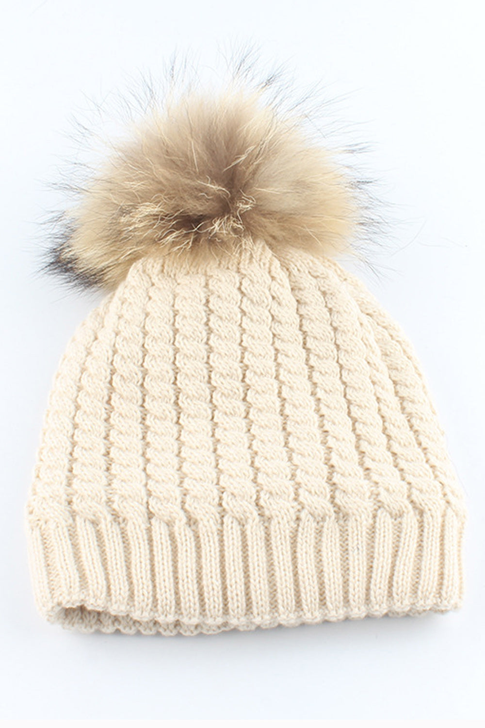Women Warm Breathable Hair Ball Decorated Solid Color Cap