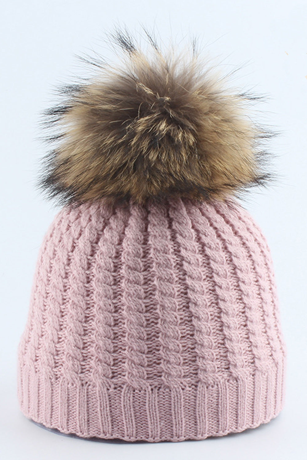 Women Warm Breathable Hair Ball Decorated Solid Color Cap