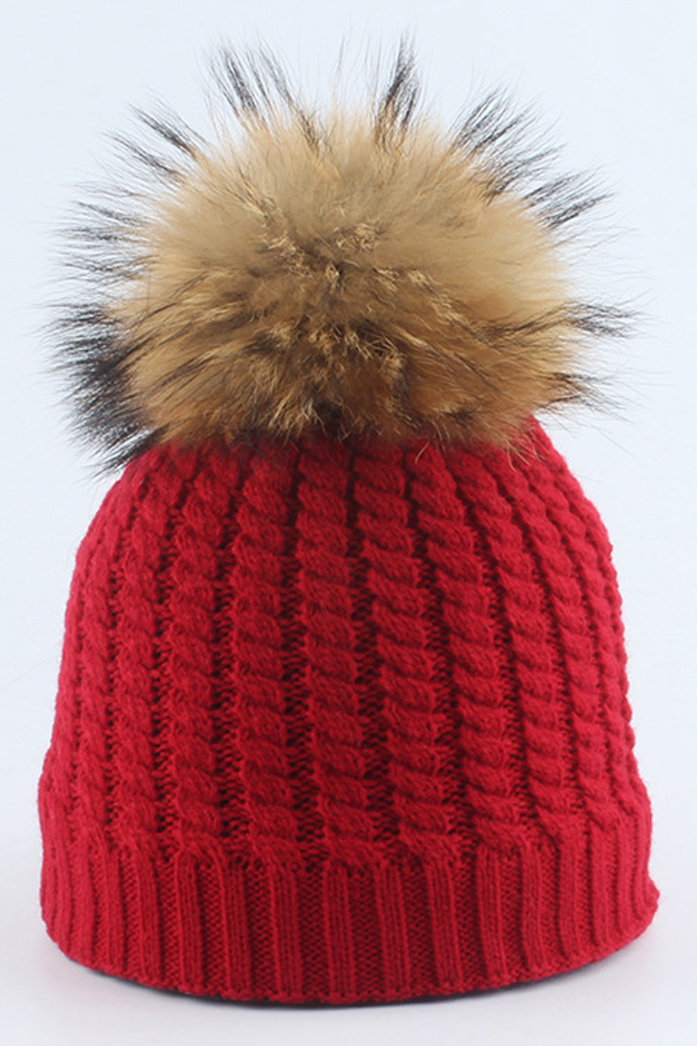 Women Warm Breathable Hair Ball Decorated Solid Color Cap