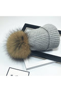 Women Stripe Pattern Solid Color Hair Ball Decorated Warm Cap
