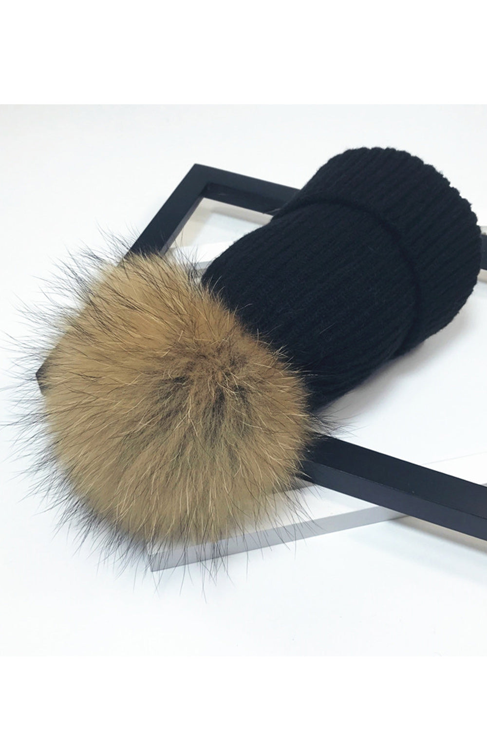 Women Stripe Pattern Solid Color Hair Ball Decorated Warm Cap