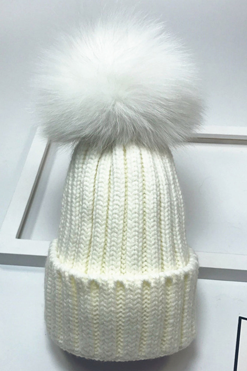 Women Solid Color Hair Ball Decorated Stripe Pattern Warm Cap