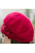 Women Awesome Solid Color Flower Decorated Warm Cap
