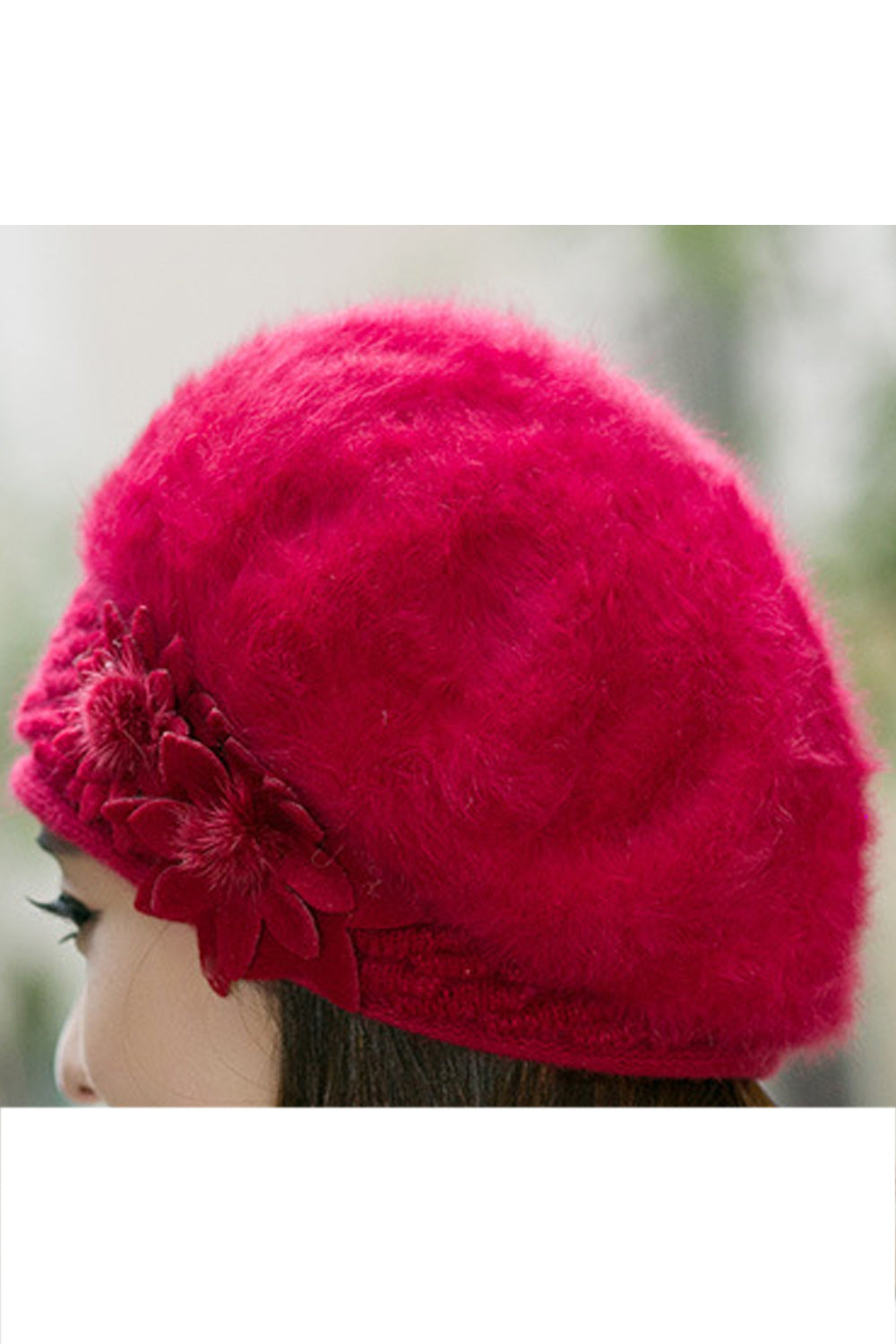 Women Awesome Solid Color Flower Decorated Warm Cap
